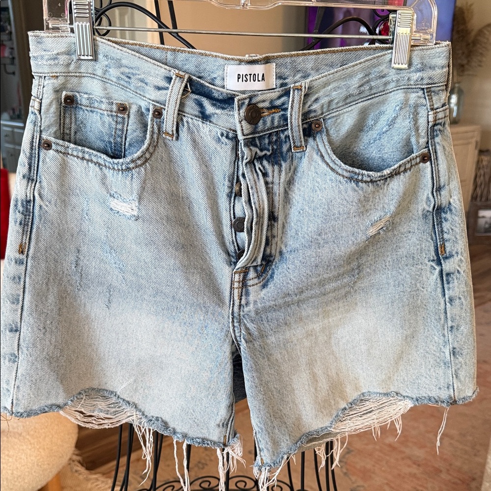Pistola Distressed Light Blue Jean Shorts
